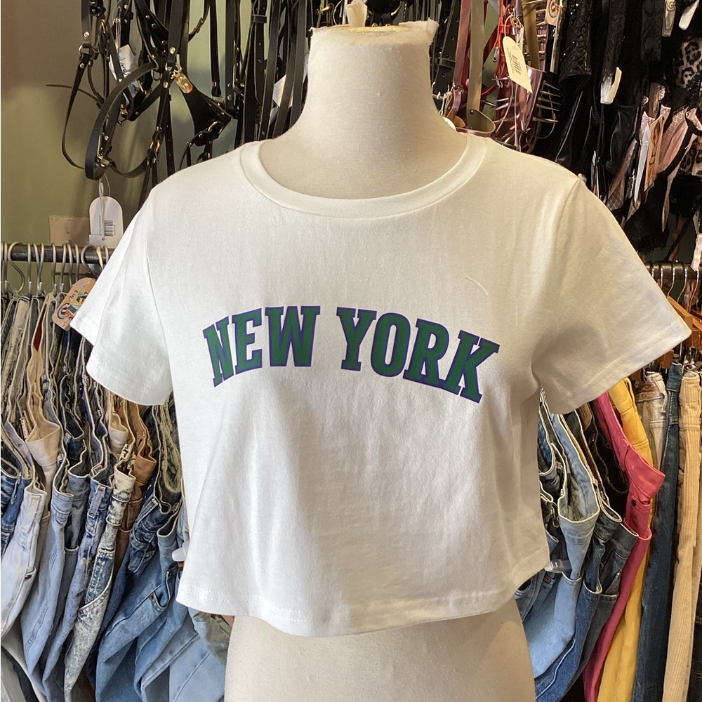 White New York Graphic Crop Top